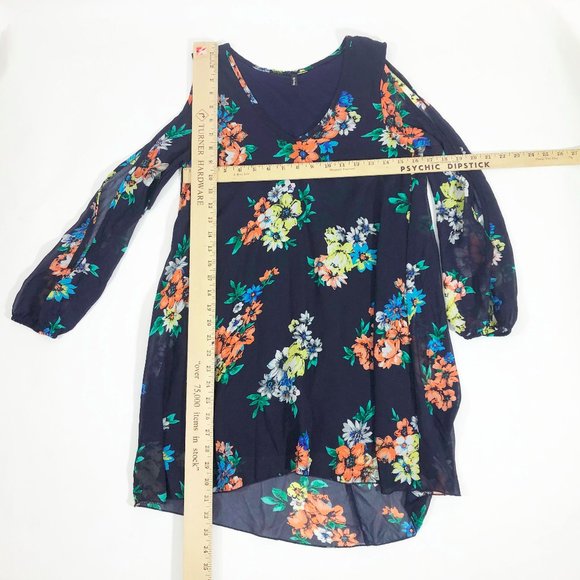 EUC Vijo Couture Multi-color Floral Print Hi-Low Hem Cold Shoulder Dress - Picture 4 of 5